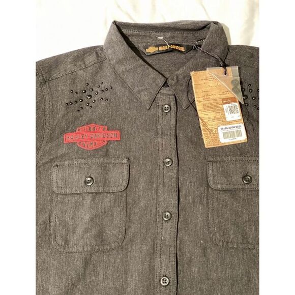 Harley-Davidson Womens Stud Chain Long Sleeve Logo Work Shirt XL 96166-20VW (A4) - Picture 11 of 11